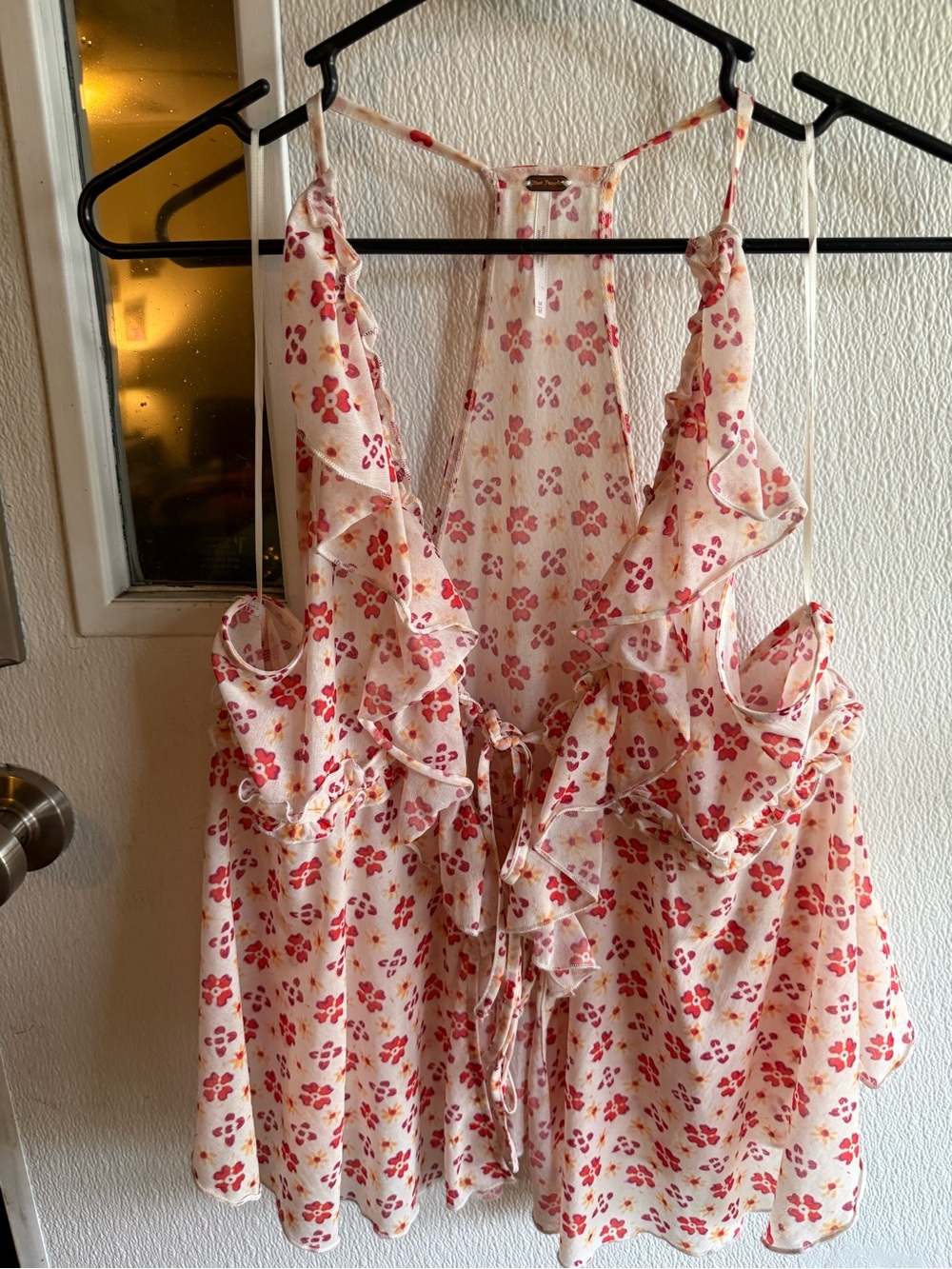 Free People Pink Floral Ruffle Tie-Back Camisole